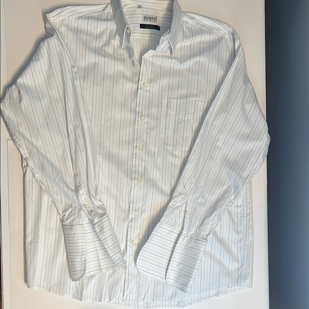 Zanetti Men's White and blue Striped Shirt
